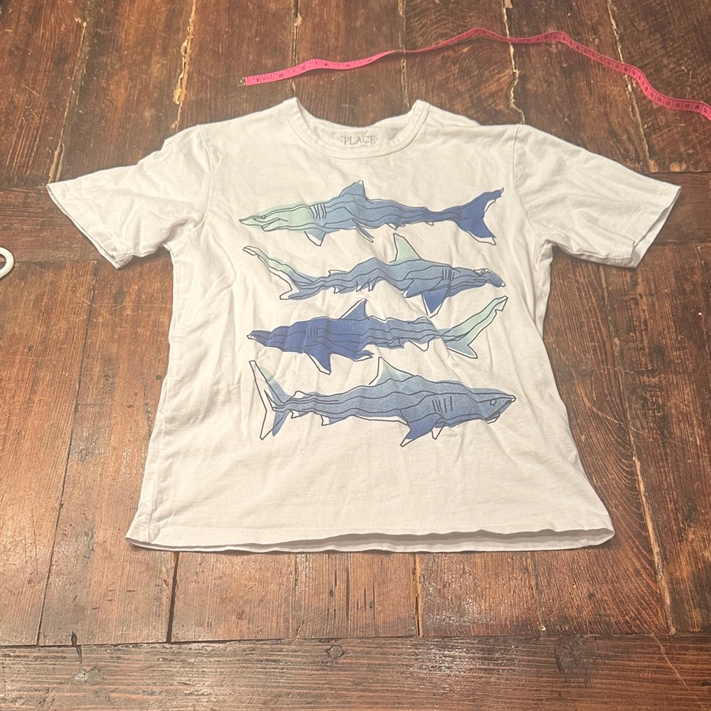 Childrens Place White T-Shirt with Blue Shark Design